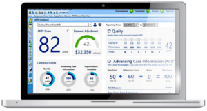 Exscribe orthopaedic EHR MIPS Dashboard view from laptop