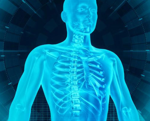 artificial intelligence program completing body scan showing ribcage of patient