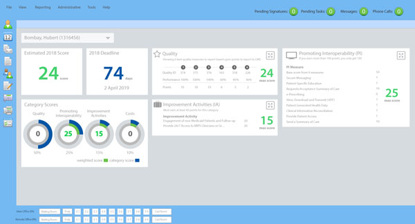 Exscribe EHR MIPS dashboard